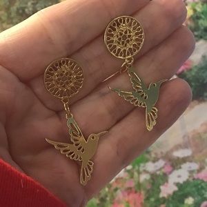 Hummingbird gold earrings handmade BEAUTIFUL new